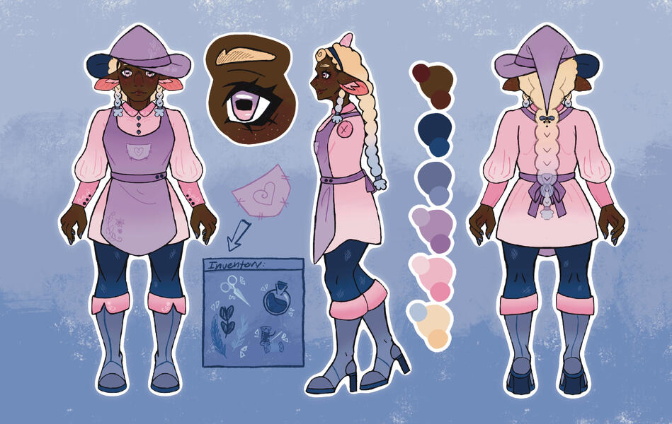 Witch Game Character Orthographic Reference Sheet 2024
